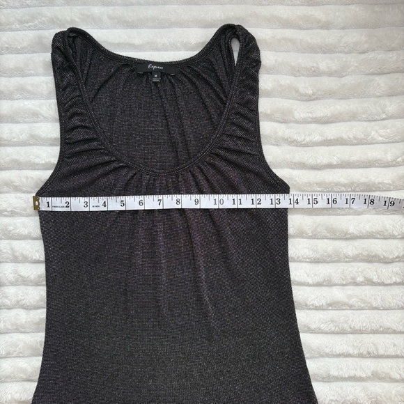 Express Fitted Ruched Black Shimmer Sleeveless Blouse Tank Top Medium - Picture 5 of 6